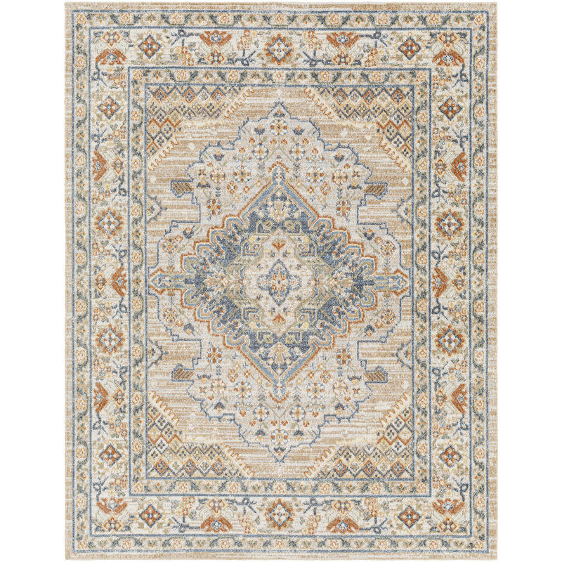 Langley Street Benbow Machine Washable Oriental Blue/Taupe Area Rug